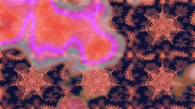 Renkli unsurlarla hareketli arka plan görüntüleri. Çiçekler. Eski model. Bayrak tarzı. Altın, altın. Video kaydı. Şablon.