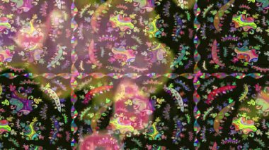 Renkli unsurlarla hareketli arka plan görüntüleri. Çiçekler. Eski model. Bayrak tarzı. Video kaydı. Şablon. Döngü. Kusursuz..