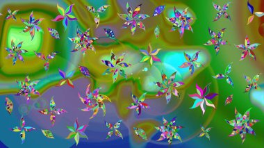 Sevimli çiçek raster deseni. Yeşil renkli çiçekler. Düz Çiçek Elementleri Tasarımı. Renkli Bahar Teması çizim şablonu.