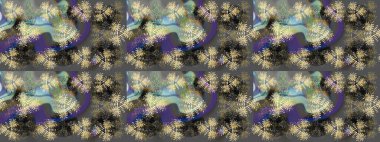 Raster çiçek desenli çiçek deseni, yapraklar, dekoratif elementler, sıçrama, lekeler, el çizimi kontur çizgileri ve Doodle çizim stili, grafik raster çizim çizimi.