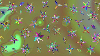 Çiçek ve yapraklı çiçek deseni. Raster illüstrasyonu. Küçük çiçekli şirin desen.