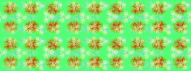 Soyut kış yeşili, mavi ve turuncu süs. Güzel kar tanesi. Renkli arka planda izole tatlı kar taneleri. Raster illüstrasyonu. Yuvarlak raster kar tanesi.