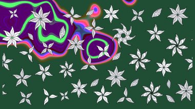 Sevimli çiçek raster deseni. Renkli Bahar Teması eskiz kalıbı. Düz Çiçek Elementleri Tasarımı. Yeşil renkte çiçekler.