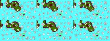 Raster illüstrasyonundaki çiçek desenli çizim. Mavi renkli çiçekler. Düz Çiçek Elementleri Tasarımı. Renkli Bahar Teması çizim şablonu.