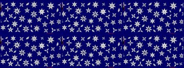 Mavi renkli bitkilerden oluşan parlak çiçekli çizim deseni.