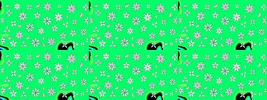 Yeşil renkli etnik çiçeklerle süslenmiş zarif bir eskiz şekli. Asya Tekstil 'inde Raster Çiçek İllüstrasyonu.