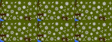 Raster illüstrasyonundaki çiçek desenli çizim. Yeşil renkte çiçekler.