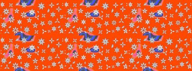 Çiçek süslemeli çizim deseni. Raster illüstrasyonu. Turuncu renkte çiçekler.