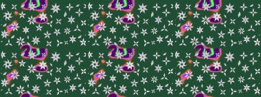 Raster illüstrasyonu. Yeşil renkte karalamalı çiçek deseni çiz.