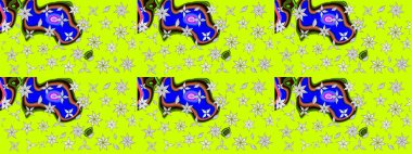 Raster illüstrasyonu. El çizimi çiçekli soyut çizim kalıbı. Yeşil renkte çiçekler.