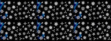 Siyah renkli Asya tekstili. Raster illüstrasyonu. Çiçek desenini çiz.