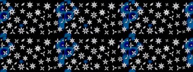 Raster illüstrasyonundaki çiçek desenli çizim. Siyah renkli çiçekler. Düz Çiçek Elementleri Tasarımı. Renkli Bahar Teması çizim şablonu.