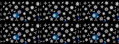 Çiçek süslemeli çizim deseni. Raster illüstrasyonu. Siyah renkte çiçekler.