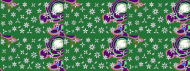 Şirin çiçekli, desenli, yeşil renkli bir eskiz deseni. El çizimi çiçek çizimi deseni (fayans). Tekstil için suluboya çizim deseni.