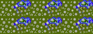 Renkli Bahar Teması eskiz kalıbı. Çiçek desenli eskiz. Düz Çiçek Elementleri Tasarım Raster illüstrasyonu. Yeşil renkte çiçekler.