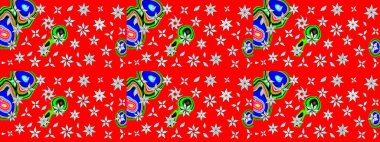 Raster illüstrasyonundaki çiçek desenli çizim. Kırmızı renkte çiçekler.