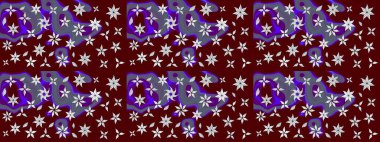 Asya tekstil tarzında. Kırmızı renkte çiçekler. Çiçek desenli çizim. Raster illüstrasyonu. Raster illüstrasyonu.