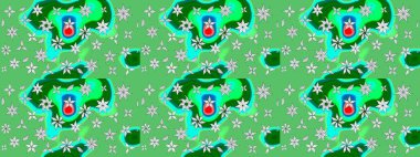 Renkli Bahar Teması eskiz kalıbı. Yeşil renkli çiçekler. Düz Çiçek Elementleri Tasarım Raster illüstrasyonu. Çiçek eskiz kalıbı geçmişi.