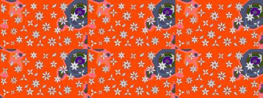 Raster illüstrasyonu. Turuncu renklere karalamalar çizilmiş çiçek deseni.