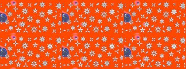 Çiçek deseni. Raster illüstrasyonu. Şatafatlı bahar bahçesi dokusu. Turuncu renkli çiçekler. Turuncu renkte çiçek çizimi.