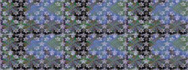 Çiçekler. Soyut etnik raster kusursuz desen. Vadinin mavi renkli çiçekleri.
