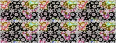 Gömlek baskısı için çiçek boyası. Siyah renkli çiçekler. Çiçeksiz desenli arka plan.