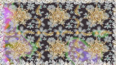 Kusursuz altın desenli bukleler. Raster altın pürüzsüz desen. Doğu tarzı arabesk tarzında altın elementler. Gri renklerde kusursuz desen.