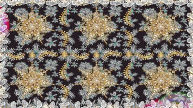 Doğu tarzı element. Çizgi sanatı tasarım şablonu için kusursuz sınır. Altın desenli çiçek dekoru. Davetiyeler, kartlar, web sayfası için Raster illüstrasyon. Gri renklerdeki altın element.