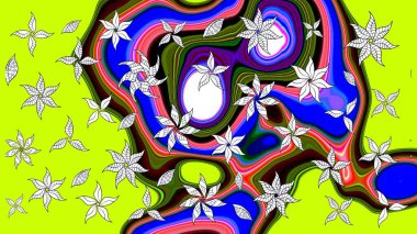 Eskiz geçmişi. Kumaş, tekstil, duvar kağıdı baskısı için. Renkli desenli eskiz deseni, yeşil çiçekler ve dekoratif elementlerle. Eski usul. Raster illüstrasyonu.