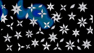 Raster illüstrasyonu. Yumuşak, bahar çiçekleri siyah renklerde. Raster deseni. Patlayan çiçekler soyut yerleştirilmiş.