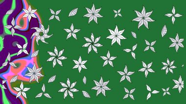 Yeşil renkli etnik çiçeklerle süslenmiş zarif bir eskiz şekli. Raster Çiçek İllüstrasyon Şirin Tekstil.