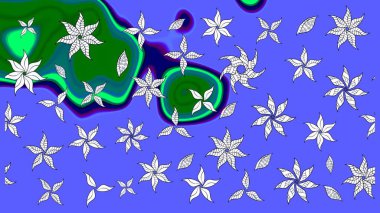 Düz Çiçek Elementleri Tasarımı. Renkli Bahar Teması eskiz kalıbı. Raster illüstrasyonundaki çiçek desenli çizim. Mavi renkte çiçekler.