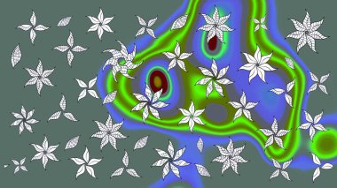 Raster deseni. Ağaç dallı bahar çiçekleri, çiçek siluetiyle nötr renkler.