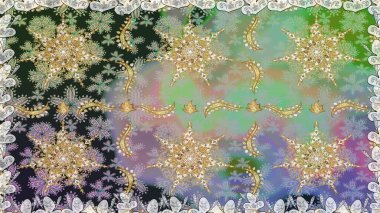 Kusursuz altın desenli bukleler. Raster illüstrasyonu. Altın elementli nötr renkler. Doğu tarzı arabesk. Raster altın desen.