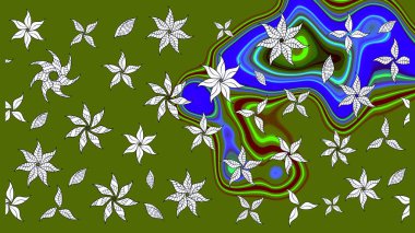 Renkli Bahar Teması eskiz kalıbı. Düz Çiçek Elementleri Tasarım Raster illüstrasyonu. Yeşil renkli çiçekler. Çiçek eskiz kalıbı geçmişi.