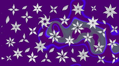 Bahar çiçekleri dallı desen, mor renkler ve çiçek silueti. Raster deseni.