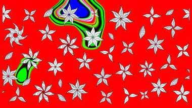 Düz Çiçek Elementleri Tasarımı. Renkli Bahar Teması eskiz kalıbı. Raster illüstrasyonundaki çiçek desenli çizim. Kırmızı renkte çiçekler.