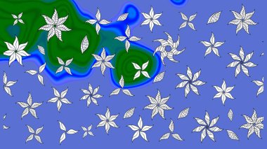 Raster illüstrasyonu. Mavi renklerde. Çiçekli güzel suluboya desen.