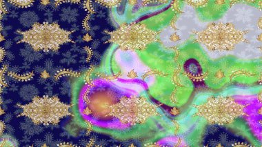 Tarafsız renkler ve altın elementler üzerine altın eskiz deseni. Klasik altın desenli eskiz. Raster illüstrasyonu. Tekrarlayan ögelerle soyut arkaplan Raster.