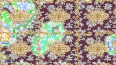 Doğu tarzı arabesk tarzında altın elementler. Raster Golden eskiz kalıbı. Çizim altın desenli bukleler. Kahverengi renkte çizim deseni.