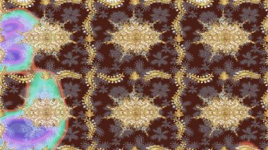 Geleneksel oryantasyon süsü. Mor renkli ve altın elementli eskiz deseni. Klasik klasik klasik arka plan. Klasik Raster altın desenini çiz.