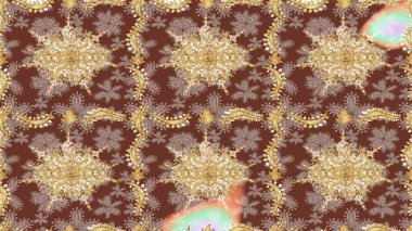 Süslü dekorasyon. Damask altın soyut çiçek deseni kahverengi renklerde. Raster illüstrasyonu.