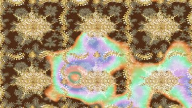 Tekrarlayan ögelerle soyut arkaplan çiz. Kahverengi ve altın desenli. Zarif raster klasik desen.