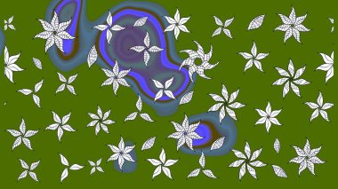 Yapraklı çiçekler ve yeşil renkli papatya çiçekleri. Raster - stok. Taslak arkaplan deseni.