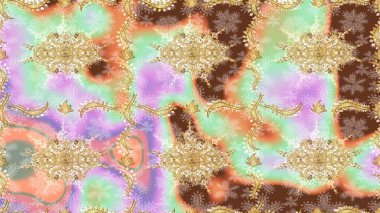 Tarafsız renklerde altın elementlerle çizim. Altın şablonu çiz. Raster doğulu süsü.