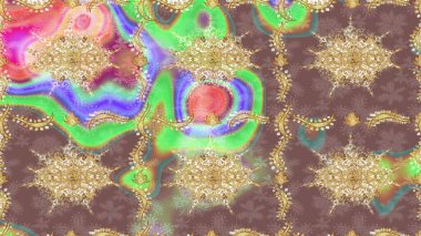 Barok tarzında duvar kâğıdı tasarımı için eskiz şablonu arka planı. Kahverengi renklerde altın desenler ve altın elementler. Süslü raster dekorasyonu.