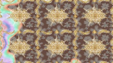 Klasik raster şablonu. Tekrarlayan ögelerle soyut arkaplan çiz. Kahverengi ve altın desenli.