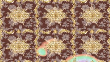 Oriental raster klasik kahverengi ve altın desenli. Raster illüstrasyonu. Soyut arkaplan çizimi.