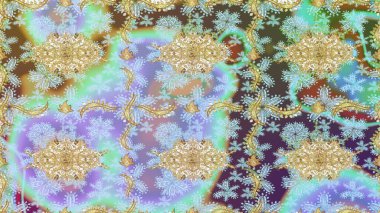 Klasik Raster Golden eskiz kalıbı. Çiçek süsü kumaş deseni, cam, çiçek desenli altın elementli, nötr renklerde metal..