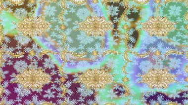 Damask çizimi tekrarlanıyor. Antika altın tekrarlanabilir duvar kağıdı. Barok tarzında altın çiçekli süs. Tarafsız renklerde altın element.